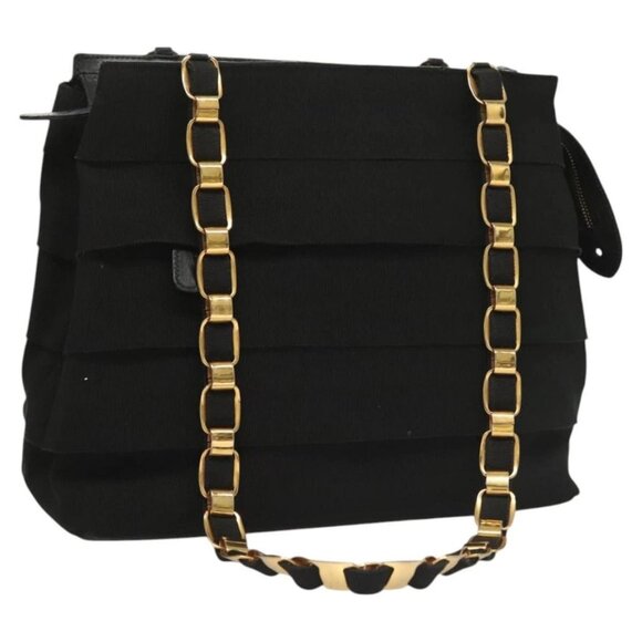 Salvatore Ferragamo Chain Vala Shoulder Bag Canvas Black Gold Auth - Picture 8 of 16